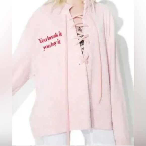 Lace-Up Pink Women's Hoodie - Picture 1 of 1